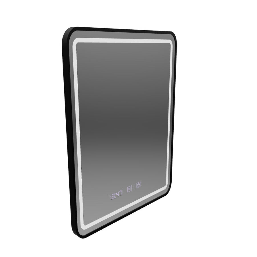Zrkadlo LED Touch Systém odhmlievania LUCIDA, hodiny a teplota 60x80 cm brúsený čierny rám