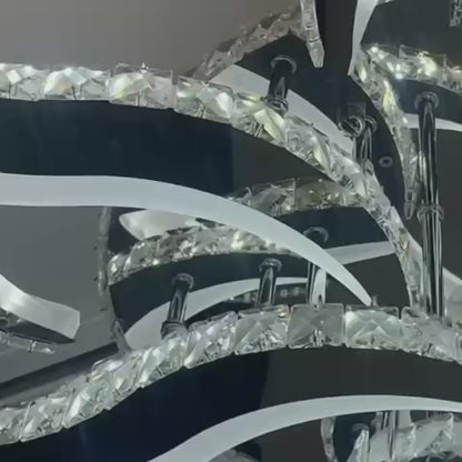 LED luster s diaľkovým ovládaním a krištáľom Alejandro 160W, 9 kvetov, studené/teplé/neutrálne svetlo, stmievateľné, lesklý chróm