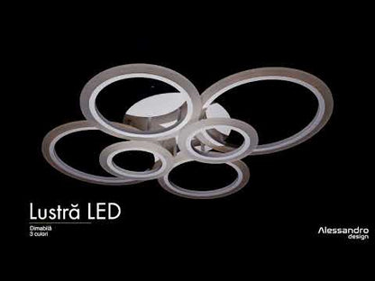 LED luster s diaľkovým ovládaním BETTY 82W, 6 kruhov, studené/teplé/neutrálne svetlo, stmievateľné, biela