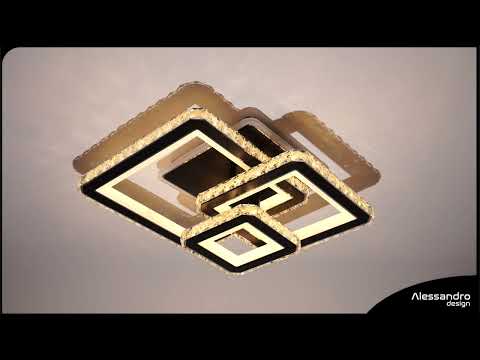 LED luster s diaľkovým ovládaním a krištáľom LEILA 88W, 3 štvorce, studené/teplé/neutrálne svetlo, stmievateľné, lesklý čierny chróm