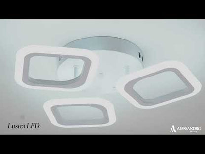 LED luster ERIKA 20W, 3 štvorce, neutrálne svetlo 4000k, biely, kov a akryl