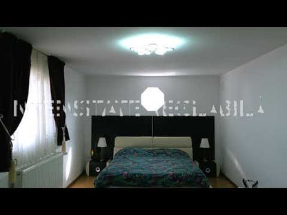LED luster s diaľkovým ovládaním BLOSSOM 95W, 5 okvetných lístkov, studené/teplé/neutrálne svetlo 3000K/4000K/6000K, stmievateľné, biela, kov a akryl